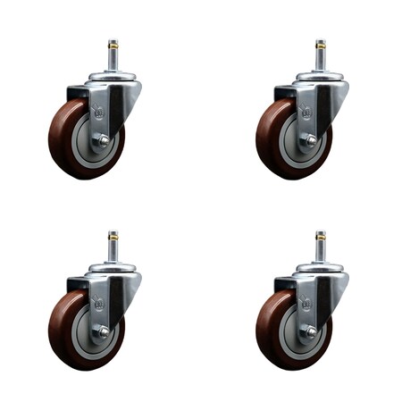 Service Caster 3.5'' Maroon Poly Wheel Swivel 7/16'' Grip Ring Stem Caster Set, 4PK SCC-GR20S3514-PPUB-MRN-716138-4